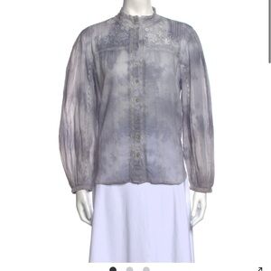 LoveShackFancy Tie-Dye Print Mock Neck Button-Up Top
Size: L